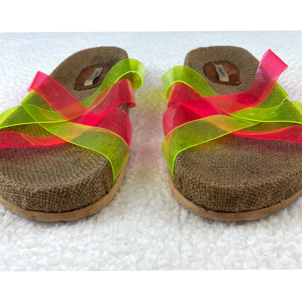 CHICCO RUIZ • Pink and Green Criss Cross Slip-On Sandals, 8.5 - Picture 14 of 16